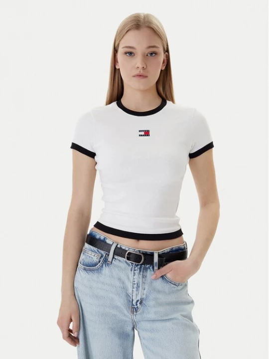 Obrázek produktu Tommy Jeans T-Shirt Badge DW0DW22575 Écru Slim Fit Krémová