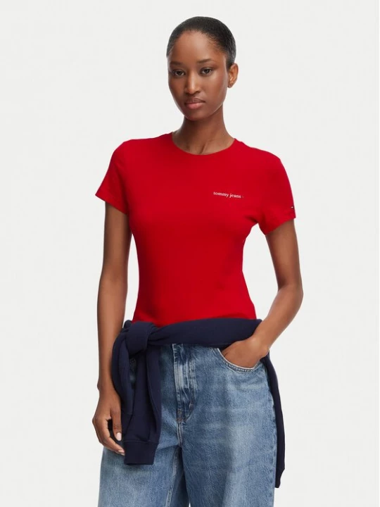 Obrázek produktu Tommy Jeans T-Shirt Ess Logo DW0DW23479 Tmavě červená Slim Fit