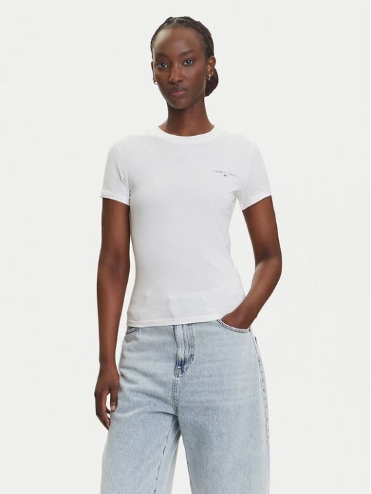 Obrázek produktu Tommy Jeans T-Shirt Linear DW0DW21164 Écru Slim Fit Krémová