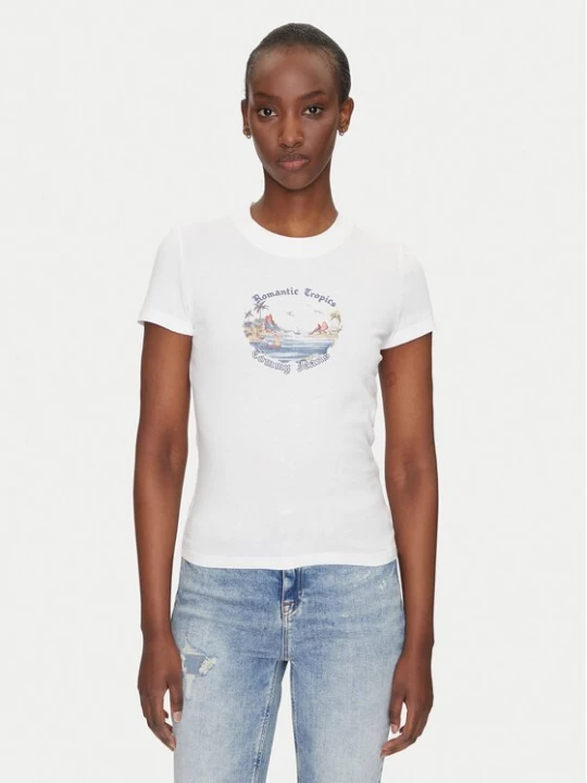 Obrázek produktu Tommy Jeans T-Shirt Romance DW0DW21342 Écru Slim Fit Krémová
