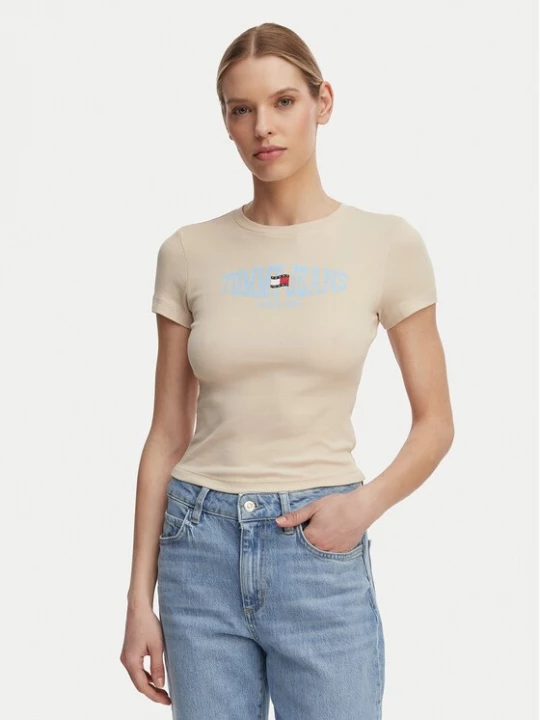 Obrázek produktu Tommy Jeans T-Shirt Wavy Flag DW0DW22272 Světle béžová Slim Fit