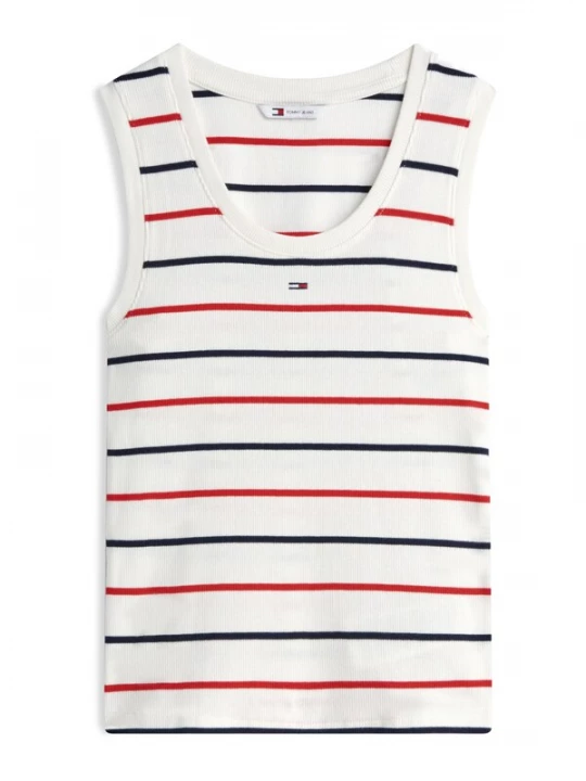 Obrázek produktu Tommy Jeans Top 'Slim Tank' světle béžová / noční modrá / krvavě červená