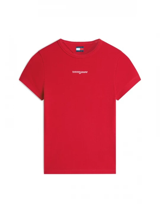 Obrázek produktu Tommy Jeans Tričko 'Logo Slim' krémová / krvavě červená
