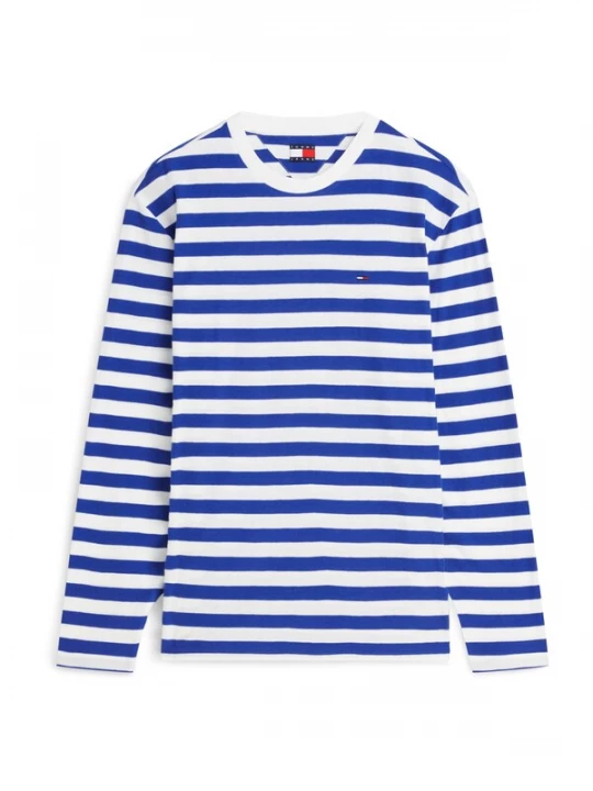 Obrázek produktu Tommy Jeans Tričko 'Tommy Flag Stripe Long Sleeve' kobaltová modř / bílá