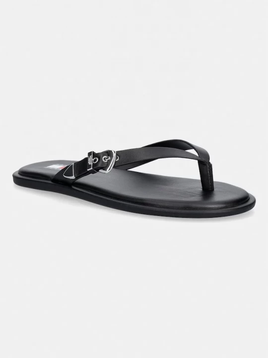 Obrázek produktu Tommy Jeans žabky dámské kožené TJW FLAT LEATHER SANDALS černá