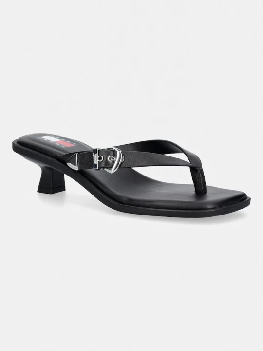 Obrázek produktu Tommy Jeans žabky dámské kožené TJW KITTEN HEEL LEATHER SANDALS černá