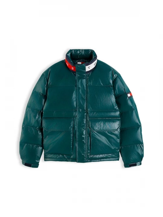 Obrázek produktu Tommy Jeans Zimní bunda tmavě zelená / červená / bílá