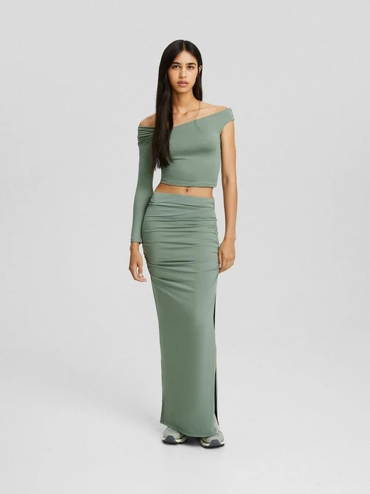 Obrázek produktu Top s dlouhým rukávem Bershka khaki