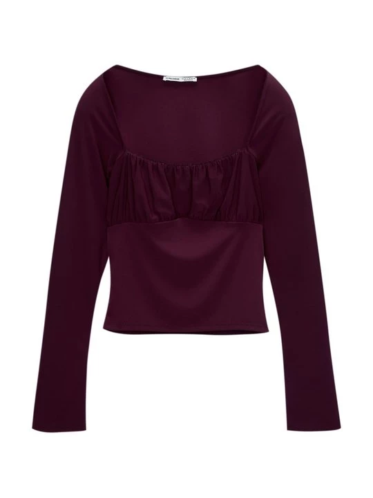 Obrázek produktu Top s dlouhým rukávem PULL&BEAR tmavě fialová