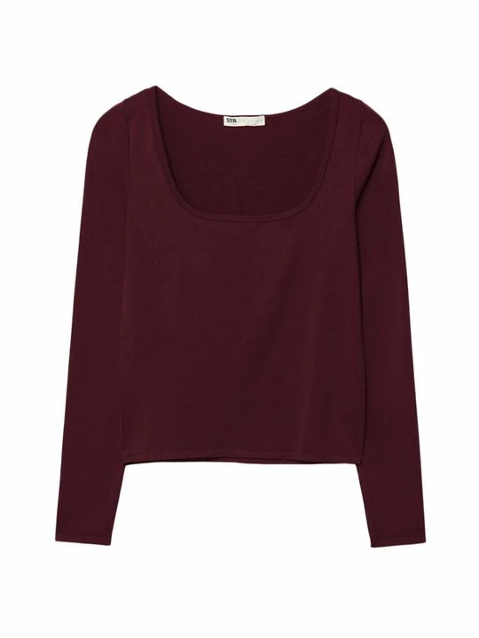 Obrázek produktu Top s dlouhým rukávem Stradivarius bordeaux