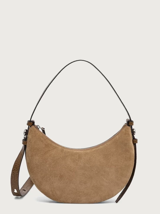 Obrázek produktu Tory Burch crossbody kabelka dámská semišová Romy Half Moon béžová