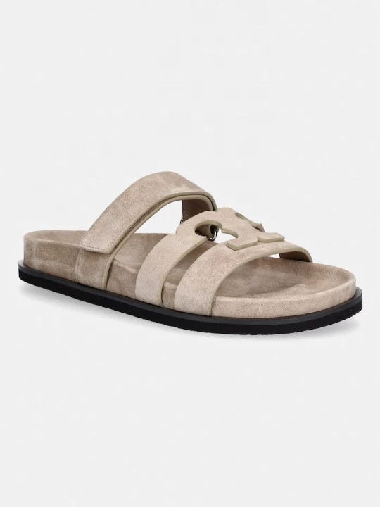 Obrázek produktu Tory Burch pantofle na plochém podpatku dámské semišové Ines Sport Slide béžová