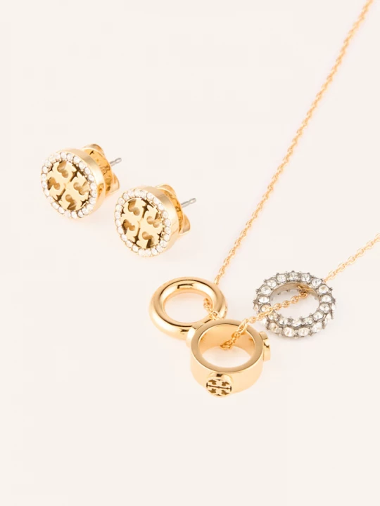 Obrázek produktu Tory Burch Sada Icon: Náhrdelník A Náušnice zlatá / bílá