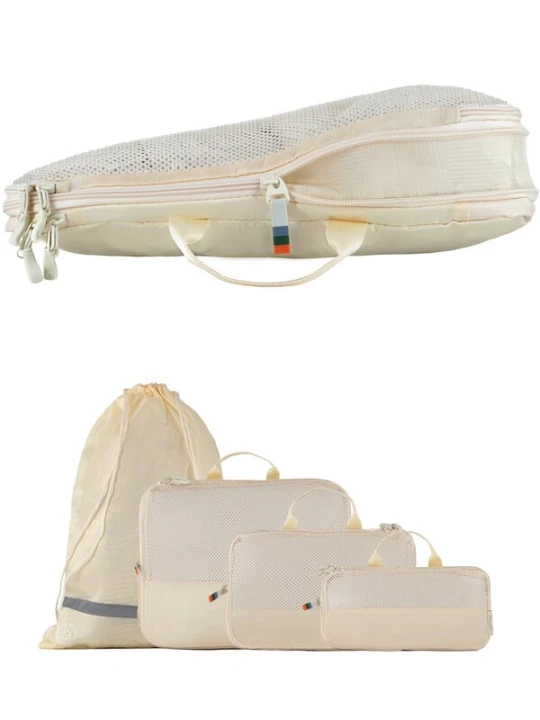 Obrázek produktu TRAVEL DUDE Cestovní taška 'Packing Cubes Set 4 Teilig mit Kompression, Packwürfel, Packtaschen Set für Rucksack & Koffer' světle béžová