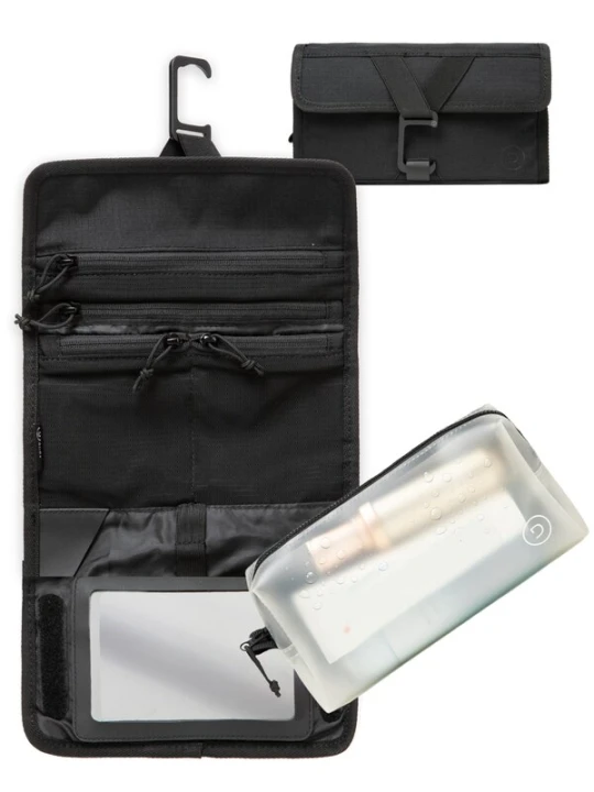 Obrázek produktu TRAVEL DUDE Toaletní taška 'Faltbare Kulturtasche für Damen & Herren – Kulturbeutel zum Aufhängen, Flache Waschtasche & Kosmetiktasche klein, Duschtasche Camping mit 1 Liter Beutel Flugzeug Handgepäck' černá
