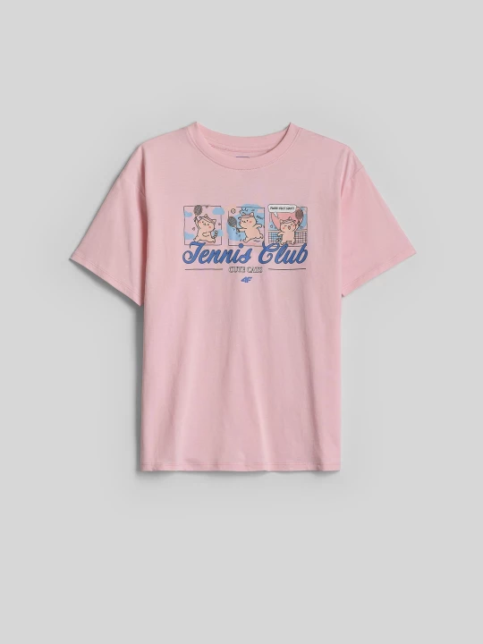 Obrázek produktu T-shirt loose s potiskem dívčí - růžový 4F