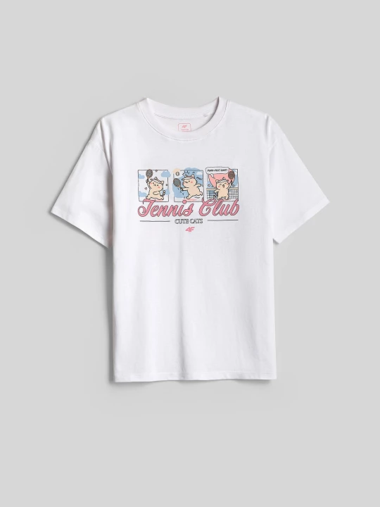 Obrázek produktu T-shirt loose s potiskem dívčí - bílý 4F
