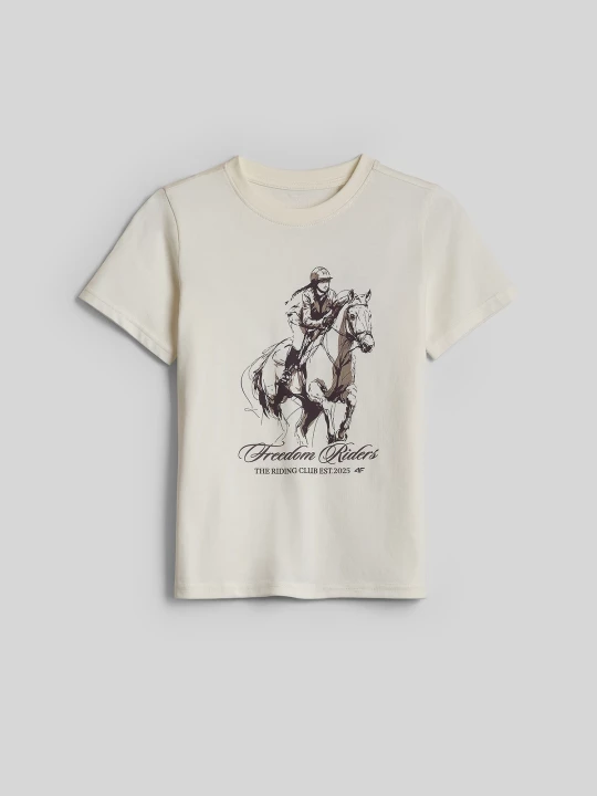 Obrázek produktu 4F T-shirt regular s potiskem dívčí - krémový bílý