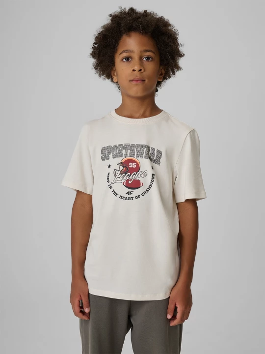 Obrázek produktu T-shirt regular s potiskem chlapecký - krémový 4F bílý