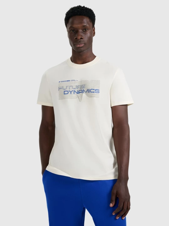 Obrázek produktu T-shirt regular s potiskem pánský - krémový 4F