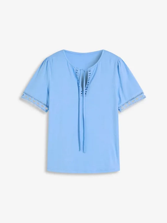 Obrázek produktu Tunika T-shirtowa z koronkową tasiemką BonPrix niebieski