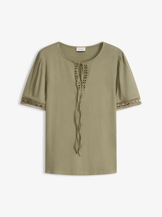 Obrázek produktu Tunika T-shirtowa z koronkową tasiemką BonPrix zielony
