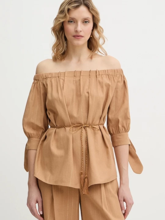 Obrázek produktu Twinset Halenka se lněnou směsí Twinset hnědá