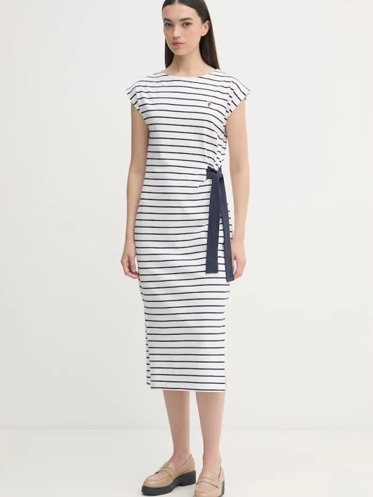 Obrázek produktu U.. Polo Assn. šaty bavlněné GROWN ON SLEEVE TIE-DETAIL STRIPE MIDI U.S. POLO ASSN.