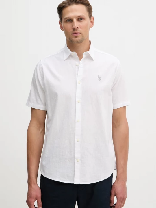 Obrázek produktu U.S. Polo Assn. košile pánská s příměsí lnu LINEN BLEND SS bílá