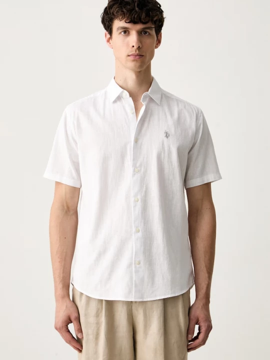 Obrázek produktu U.S. Polo Assn. košile pánská s příměsí lnu LINEN BLEND SS bílá