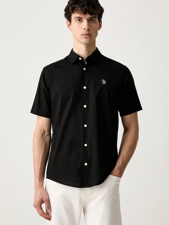 Obrázek produktu U.S. Polo Assn. košile pánská s příměsí lnu LINEN BLEND SS černá