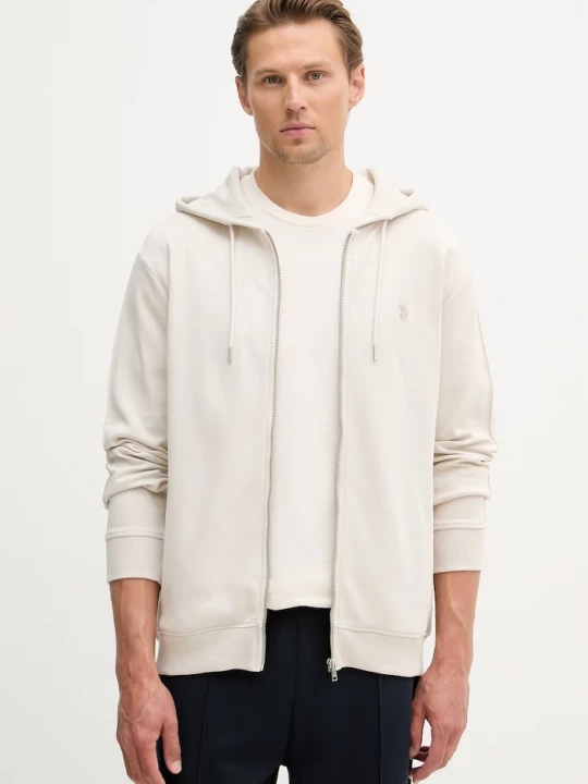 Obrázek produktu U.S. Polo Assn. rozepínací mikina s kapucí pánská s bavlnou DHM Interlock Zip béžová