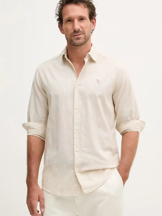 Obrázek produktu U.S. Polo Assn. safari košile pánská se lnem LINEN BLEND LS béžová