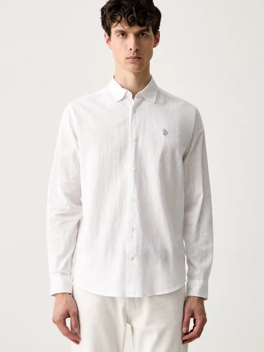 Obrázek produktu U.S. Polo Assn. safari košile pánská se lnem LINEN BLEND LS bílá