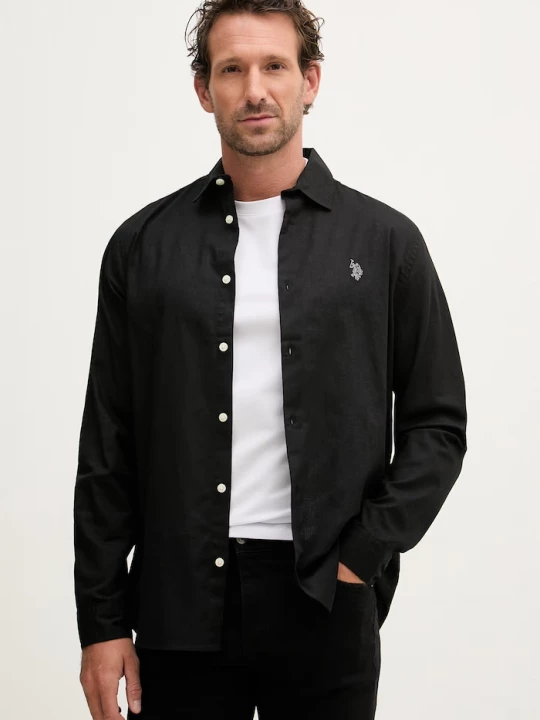 Obrázek produktu U.S. Polo Assn. safari košile pánská se lnem LINEN BLEND LS černá