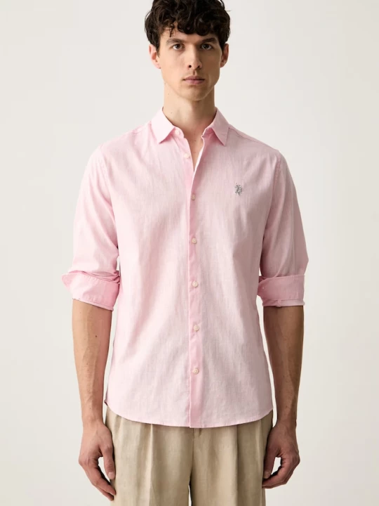 Obrázek produktu U.S. Polo Assn. safari košile pánská se lnem LINEN BLEND LS růžová
