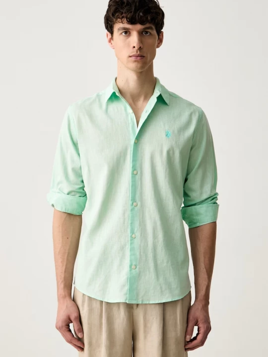 Obrázek produktu U.S. Polo Assn. safari košile pánská se lnem LINEN BLEND LS zelená