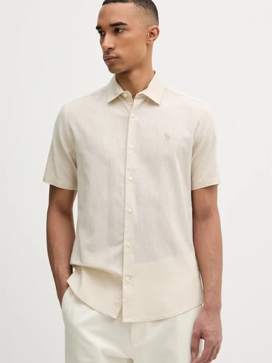Obrázek produktu U.S. Polo Assn. safari košile pánská se lnem LINEN BLEND SS béžová