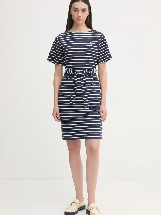 Obrázek produktu U.S. Polo Assn. šaty bavlněné BOAT NECK BOXY SLEEVE STRIPE MIDI námořnická modř