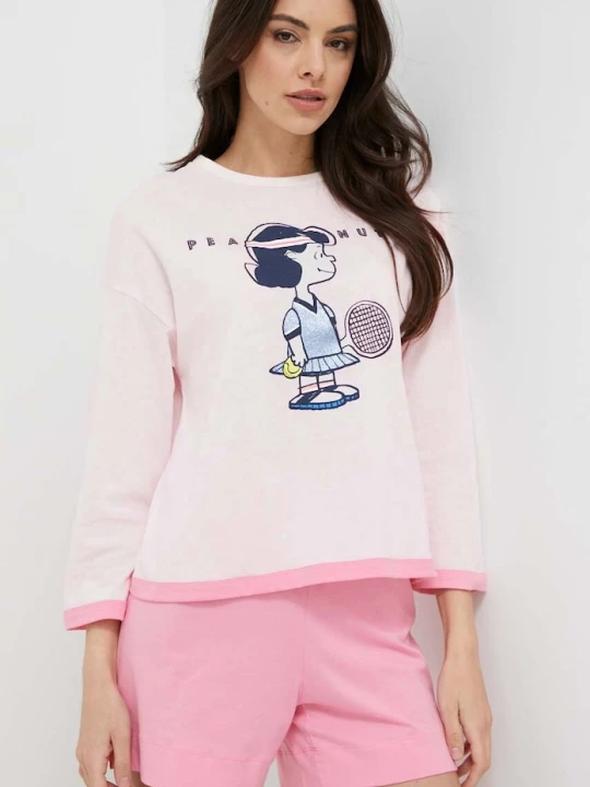 Obrázek produktu United Colors of Benetton Bavlněné pyžamové tričko United Colors of Benetton x Peanuts růžová