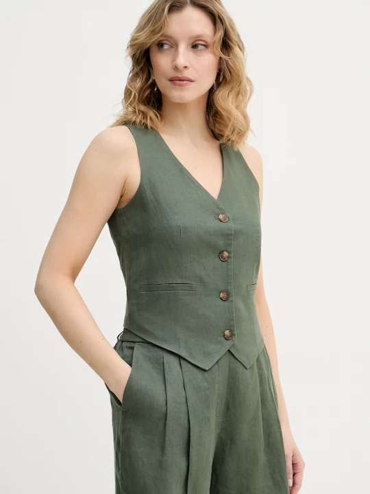 Obrázek produktu United Colors of Benetton jednořadá vesta dámská lněná zelená
