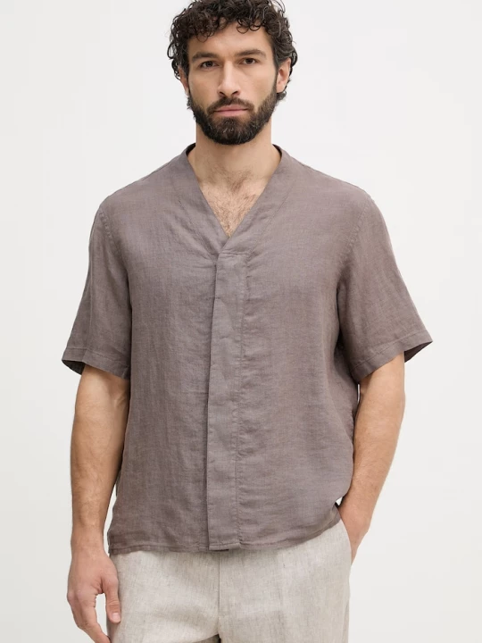 Obrázek produktu United Colors of Benetton košile pánská lněná hnědá