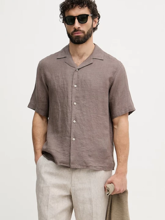 Obrázek produktu United Colors of Benetton košile pánská lněná hnědá