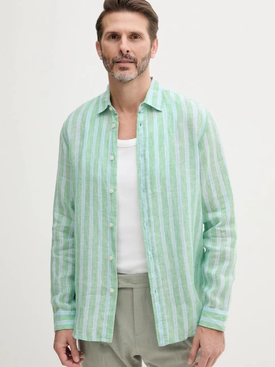 Obrázek produktu United Colors of Benetton košile pánská lněná zelená