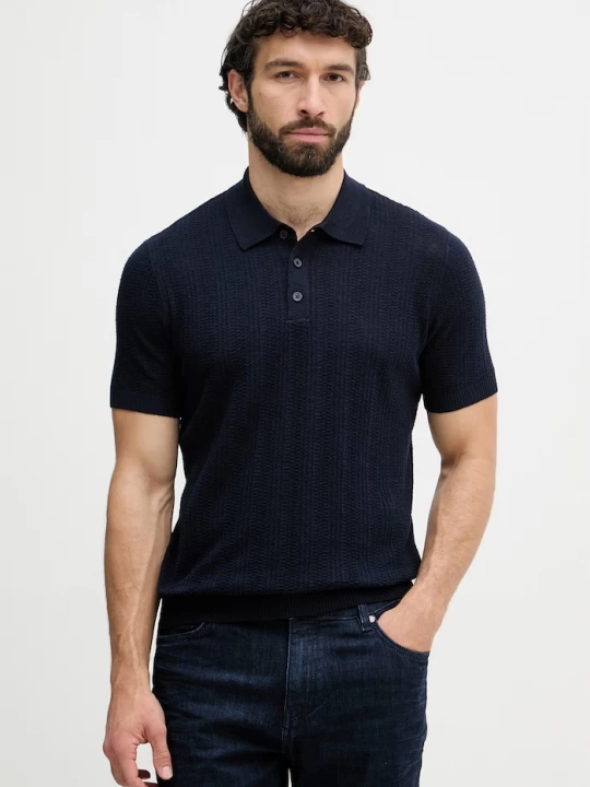 Obrázek produktu United Colors of Benetton svetrové polo pánské s příměsí lnu námořnická modř