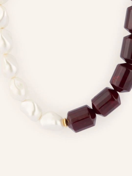 Obrázek produktu Vanessa Baroni Náhrdelník Barrel Pearl tmavě červená / zlatá / bílá