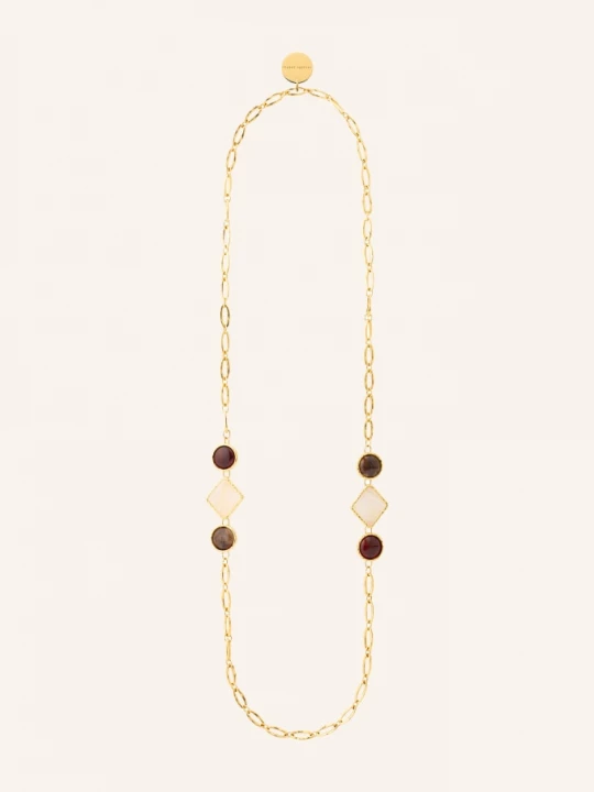 Obrázek produktu Vanessa Baroni Náhrdelník Vintage Long Geometric zlatá / tmavě hnědá / tmavě červená