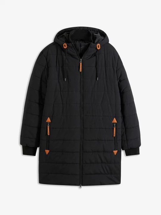 Obrázek produktu Vatovaná prošívaná parka s kapucí a detaily z imitace kůže BonPrix