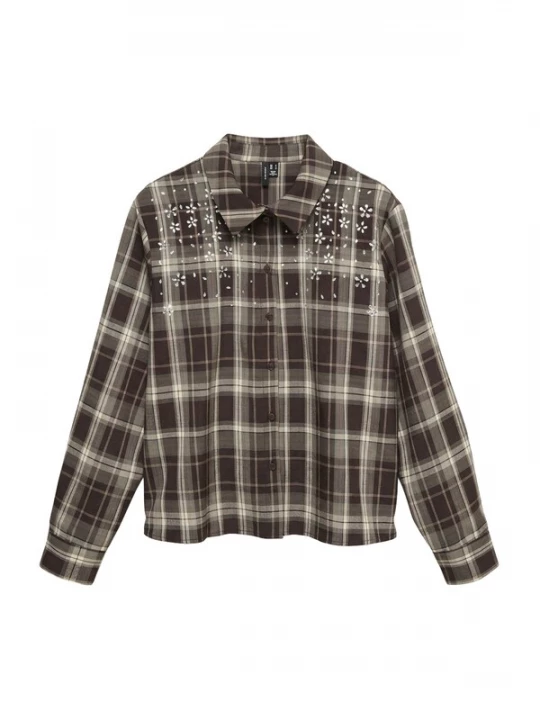 Obrázek produktu VERO MODA Halenka 'VMSANITA' krémová / světle hnědá / tmavě hnědá / stříbrná