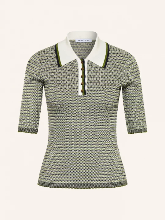 Obrázek produktu Veronica Beard Pletené Polo Tričko Soza zelená / tmavě modrá / bílá